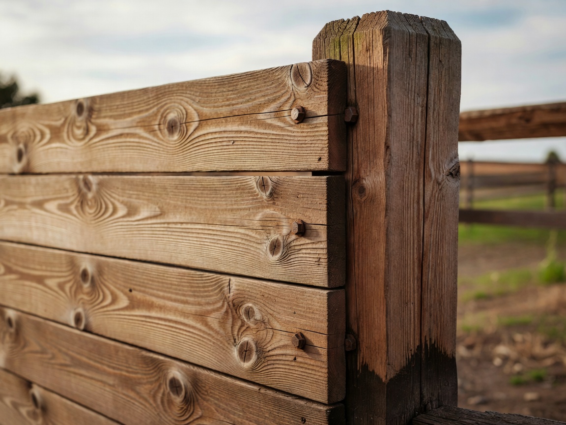 Close-up detail of a wooden fence panel securely fitted to a post
