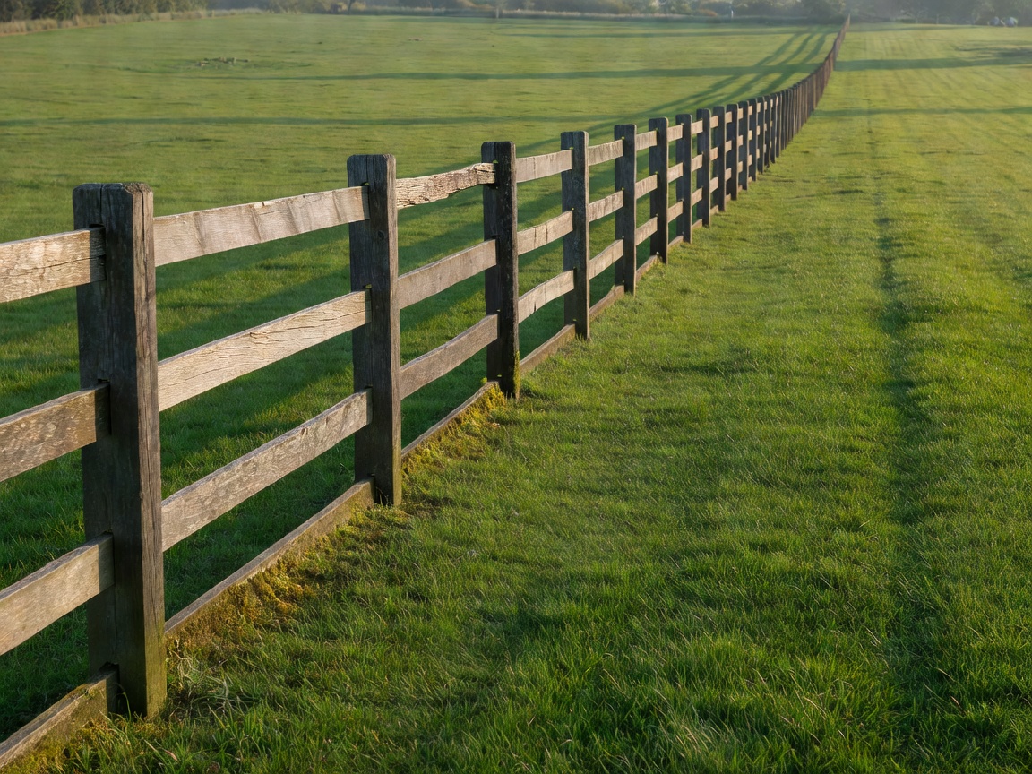 Long timber boundary fence installed alongside a large lawn