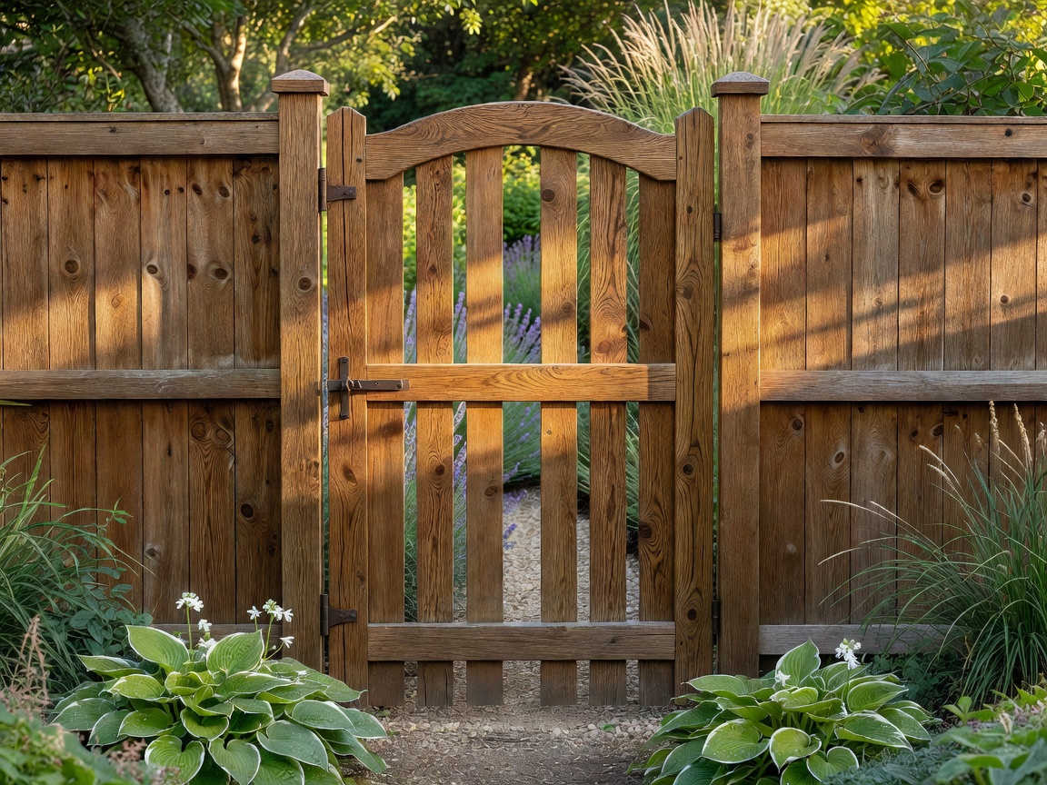 Matching wooden garden gate and fence combination