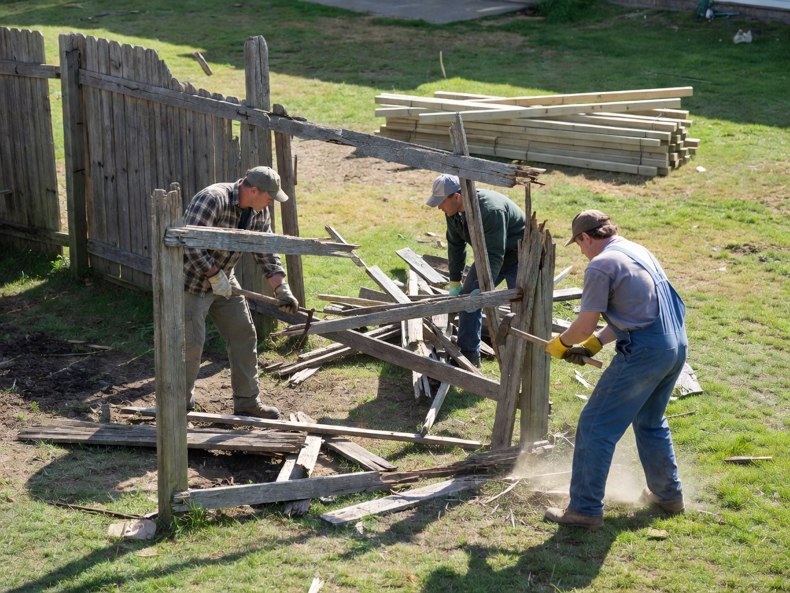 Process of removing an old damaged fence before installing a new one