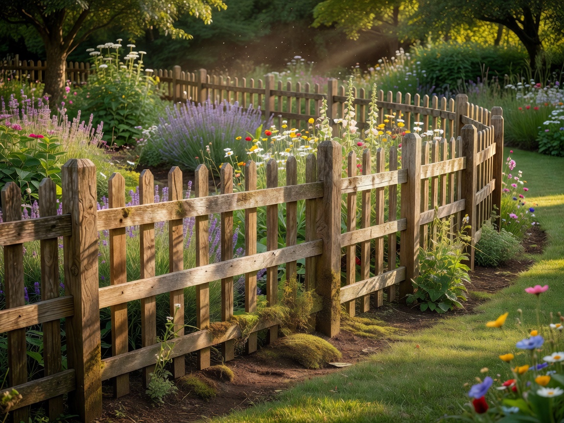 Traditional wooden timber fencing bordering a residential garden