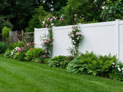 A garden completely transformed by the installation of clean replacement fencing